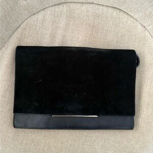 Sezane Black Suede and Leather Clutch
